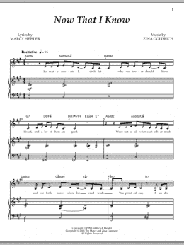 page one of Now That I Know (Piano & Vocal)