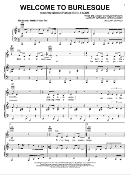 page one of Welcome To Burlesque (Piano, Vocal & Guitar Chords (Right-Hand Melody))