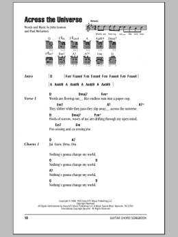 page one of Across The Universe (Guitar Chords/Lyrics)
