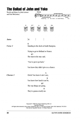 page one of The Ballad Of John And Yoko (Guitar Chords/Lyrics)