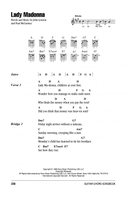 page one of Lady Madonna (Guitar Chords/Lyrics)