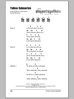 page one of Yellow Submarine (Guitar Chords/Lyrics)