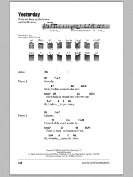 page one of Yesterday (Guitar Chords/Lyrics)