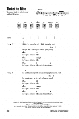 page one of Ticket To Ride (Guitar Chords/Lyrics)