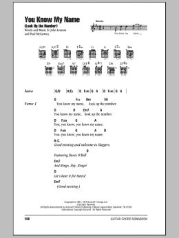 page one of You Know My Name (Look Up The Number) (Guitar Chords/Lyrics)