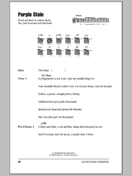page one of Purple Stain (Guitar Chords/Lyrics)