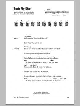 page one of Suck My Kiss (Guitar Chords/Lyrics)