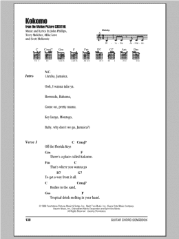page one of Kokomo (Guitar Chords/Lyrics)