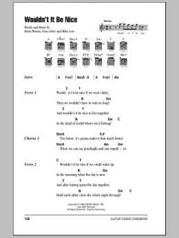 page one of Wouldn't It Be Nice (Guitar Chords/Lyrics)