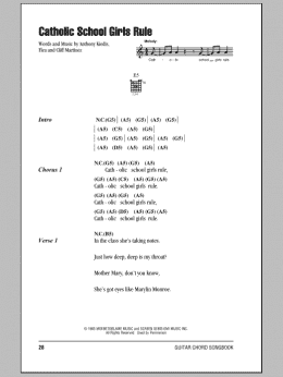 page one of Catholic School Girls Rule (Guitar Chords/Lyrics)