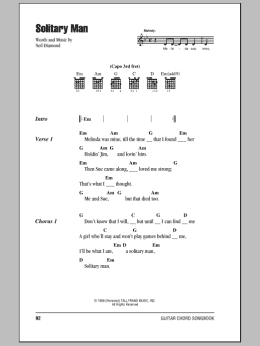 page one of Solitary Man (Guitar Chords/Lyrics)