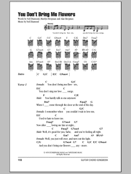 page one of You Don't Bring Me Flowers (Guitar Chords/Lyrics)