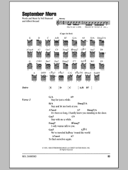 page one of September Morn (Guitar Chords/Lyrics)