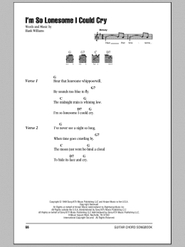 page one of I'm So Lonesome I Could Cry (Guitar Chords/Lyrics)