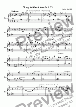 page one of Song Without Words # 33  [A  Jazz Tone Poem--Piano Solo]