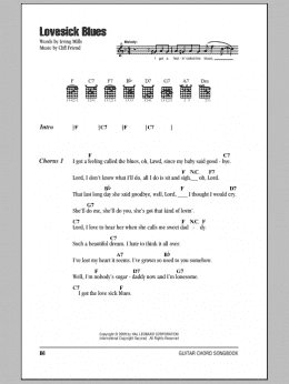 page one of Lovesick Blues (Guitar Chords/Lyrics)