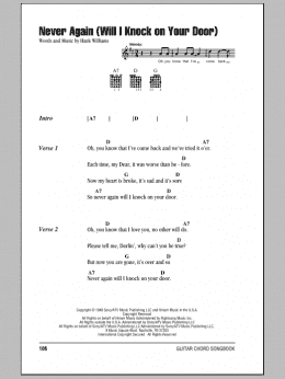 page one of Never Again (Will I Knock On Your Door) (Guitar Chords/Lyrics)