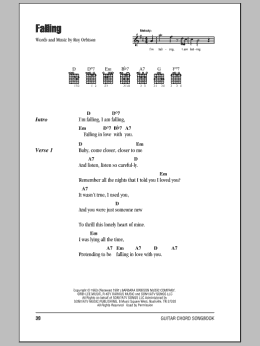 page one of Falling (Guitar Chords/Lyrics)