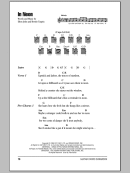page one of In Neon (Guitar Chords/Lyrics)