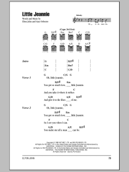 page one of Little Jeannie (Guitar Chords/Lyrics)