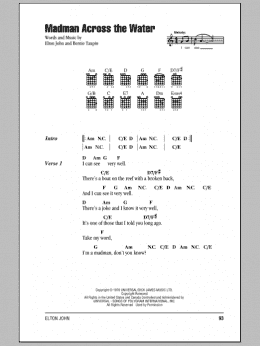 page one of Madman Across The Water (Guitar Chords/Lyrics)