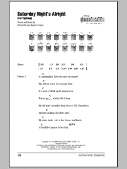 page one of Saturday Night's Alright (For Fighting) (Guitar Chords/Lyrics)