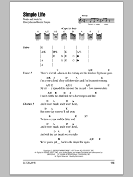 page one of Simple Life (Guitar Chords/Lyrics)
