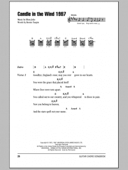 page one of Candle In The Wind 1997 (Guitar Chords/Lyrics)