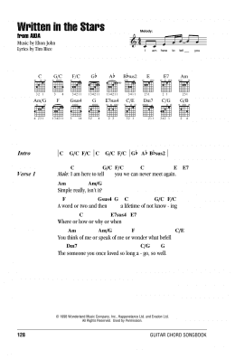 page one of Written In The Stars (from Aida) (Guitar Chords/Lyrics)