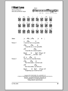 page one of I Want Love (Guitar Chords/Lyrics)