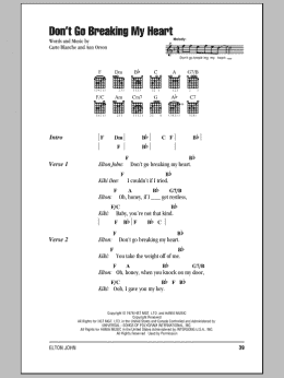 page one of Don't Go Breaking My Heart (Guitar Chords/Lyrics)