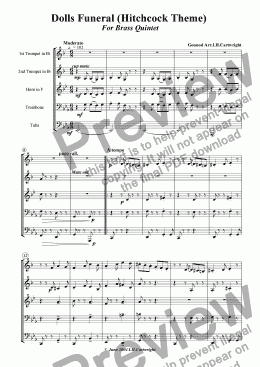 page one of Dolls funeral (Hitchcock Theme) for brass Quintet