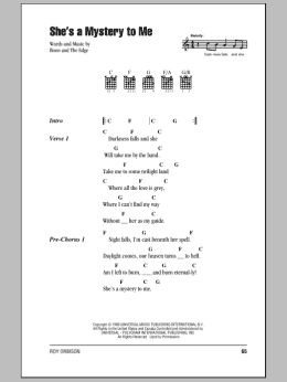 page one of She's A Mystery To Me (Guitar Chords/Lyrics)