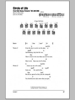 page one of Circle Of Life (from The Lion King) (Guitar Chords/Lyrics)