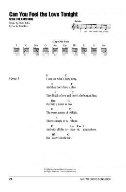 page one of Can You Feel The Love Tonight (from The Lion King) (Guitar Chords/Lyrics)