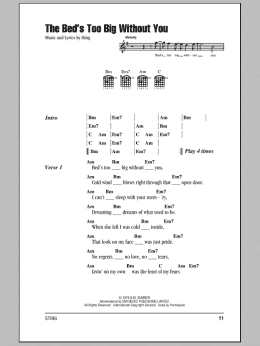 page one of The Bed's Too Big Without You (Guitar Chords/Lyrics)