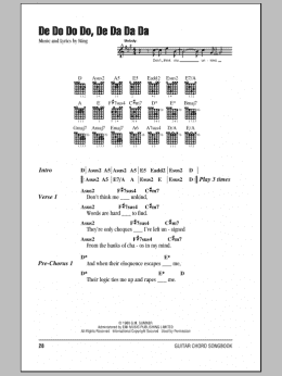 page one of De Do Do Do, De Da Da Da (Guitar Chords/Lyrics)
