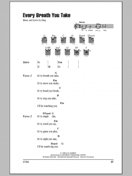 page one of Every Breath You Take (Guitar Chords/Lyrics)