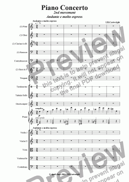 page one of Piano Concerto 2nd Movement - Andante molto Espress