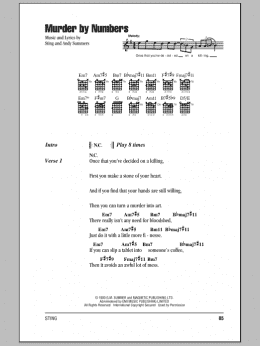 page one of Murder By Numbers (Guitar Chords/Lyrics)