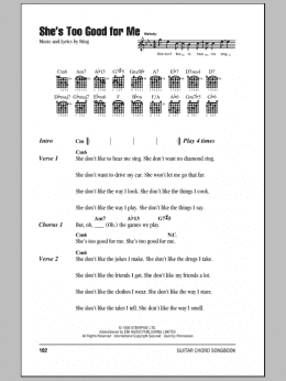 page one of She's Too Good For Me (Guitar Chords/Lyrics)