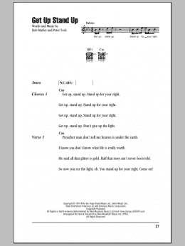page one of Get Up Stand Up (Guitar Chords/Lyrics)