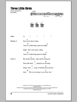 page one of Three Little Birds (Guitar Chords/Lyrics)