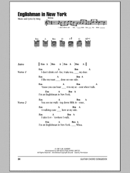 page one of Englishman In New York (Guitar Chords/Lyrics)