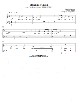 page one of Hakuna Matata (from The Lion King) (arr. Carolyn Miller) (Educational Piano)