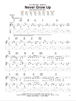 page one of Never Grow Up (Guitar Tab)