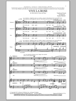 page one of Vive La Rose (SSA Choir)