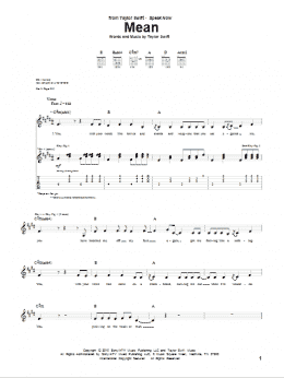 page one of Mean (Guitar Tab)