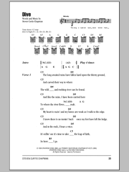 page one of Dive (Guitar Chords/Lyrics)