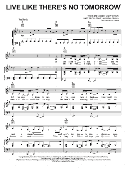 page one of Live Like There's No Tomorrow (Piano, Vocal & Guitar Chords (Right-Hand Melody))